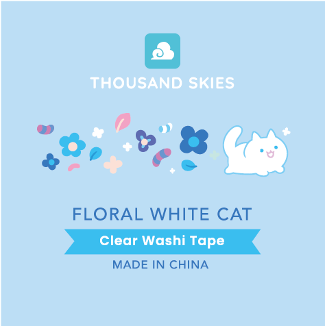 Floral White Cat PET Tape