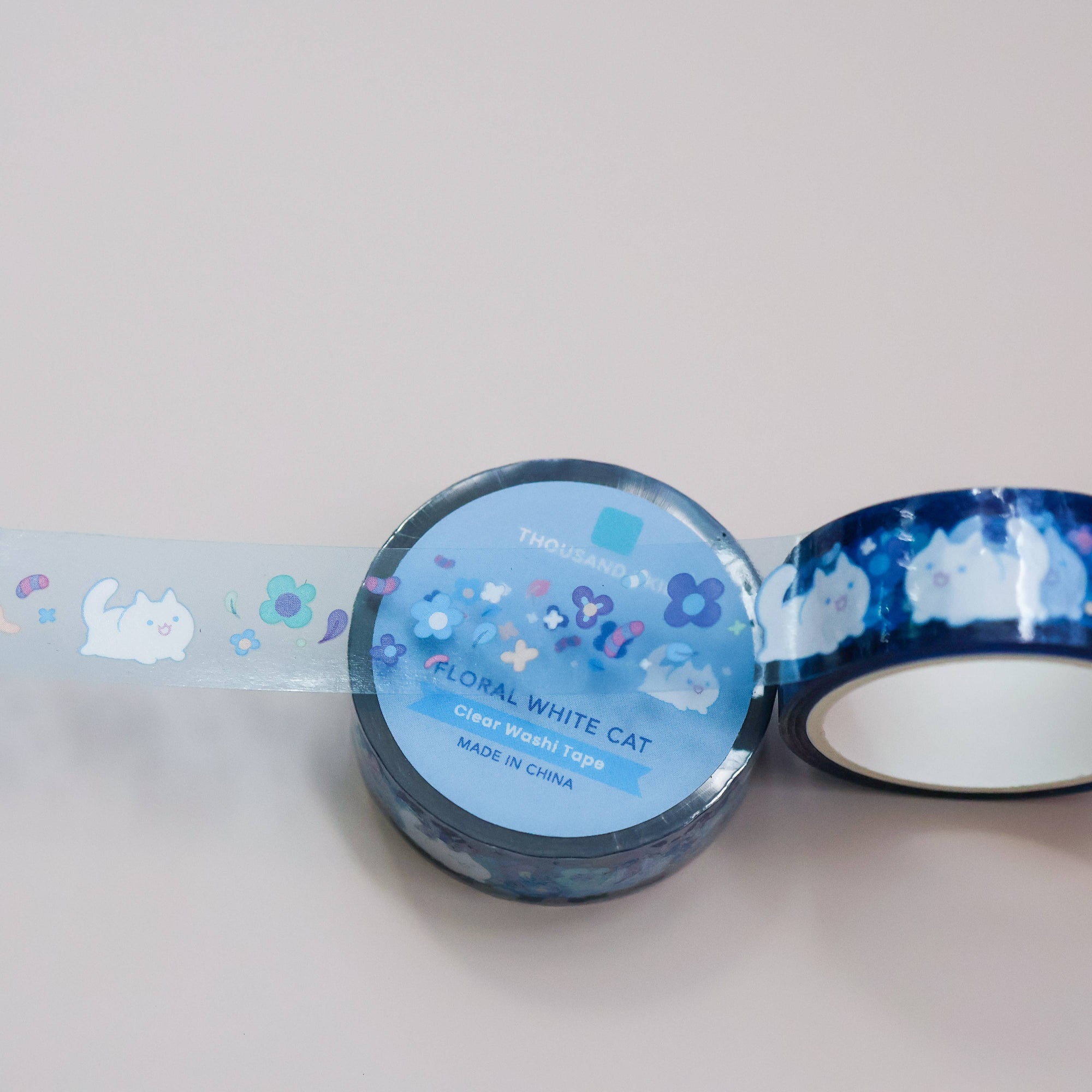 Floral White Cat PET Tape