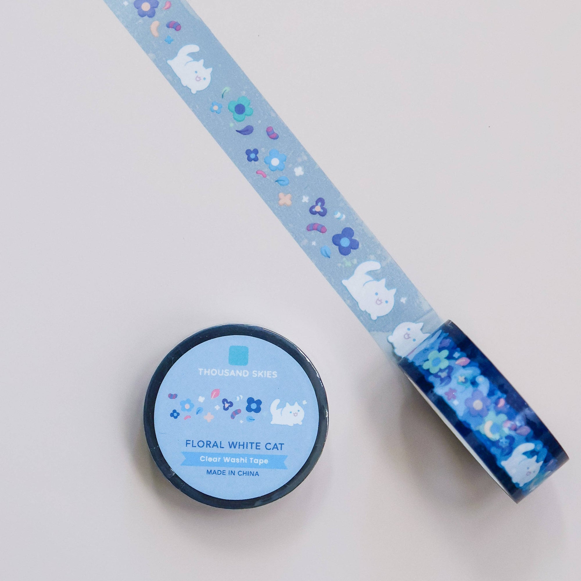 Floral White Cat PET Tape