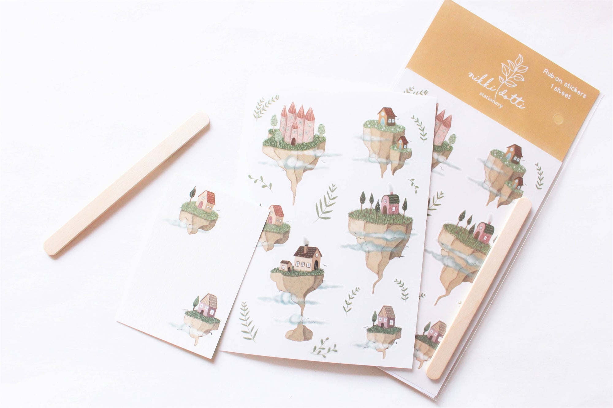 Floating Houses Rub-On Sticker Set