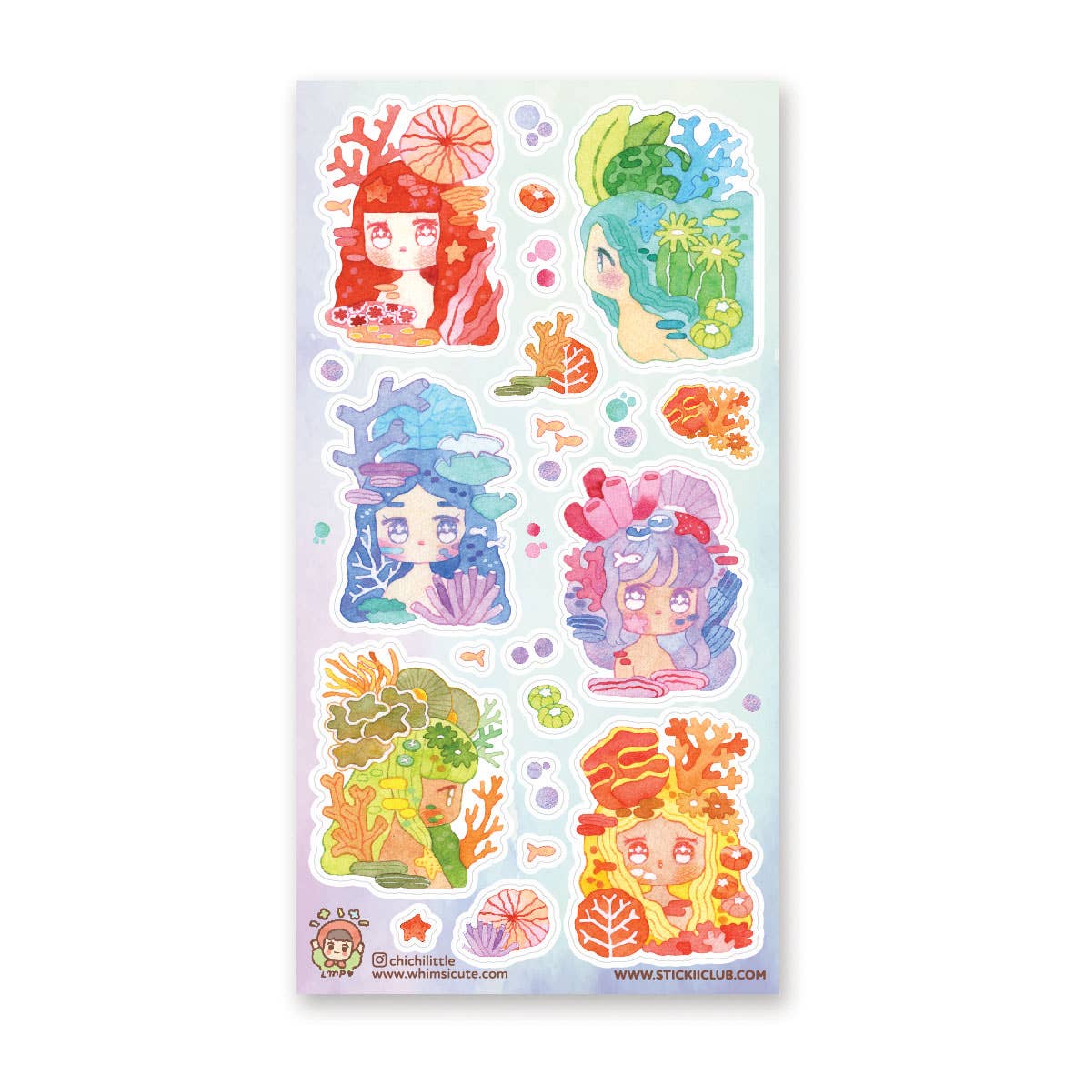 Colorful Coral Girls Sticker Sheet