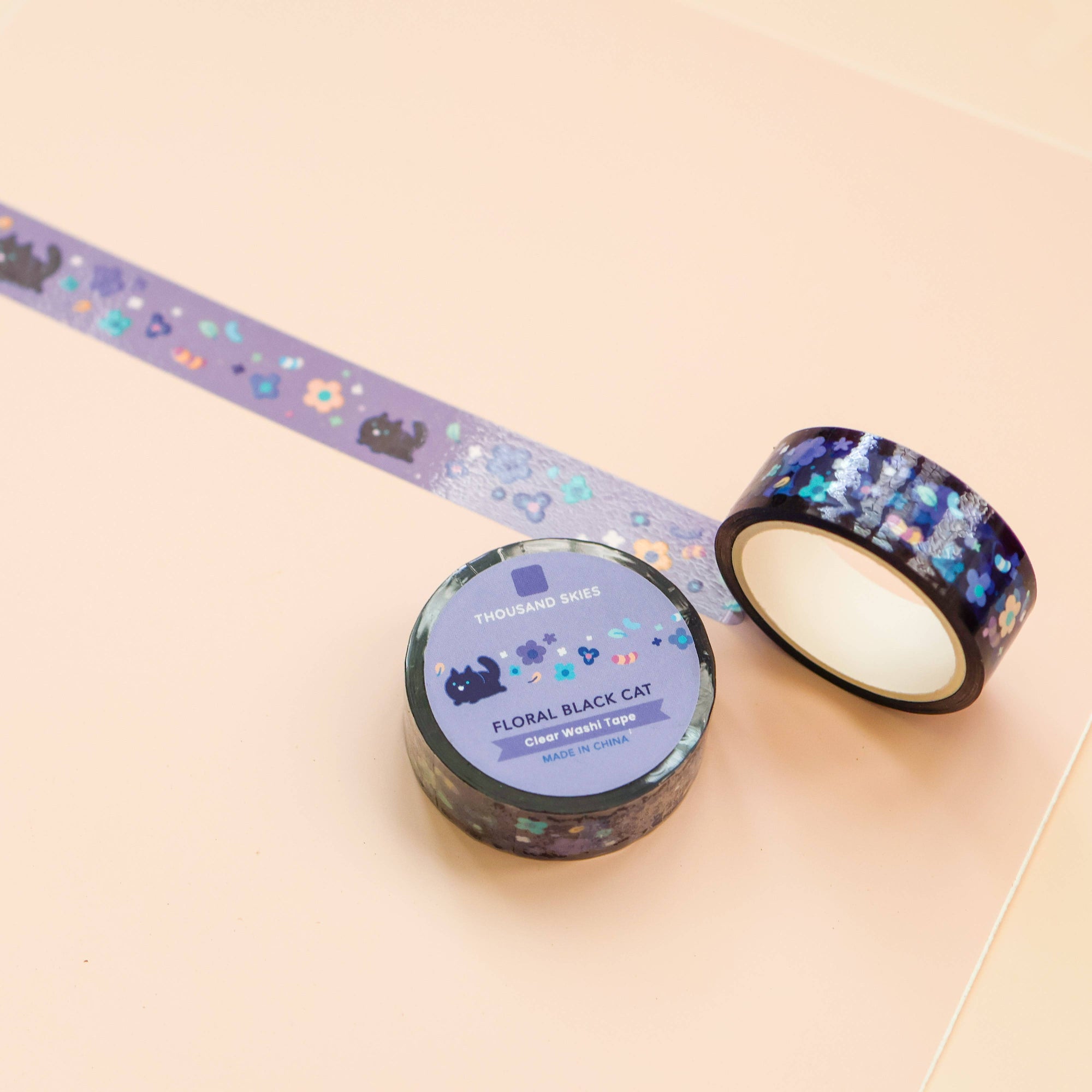 Floral Black Cat PET Tape
