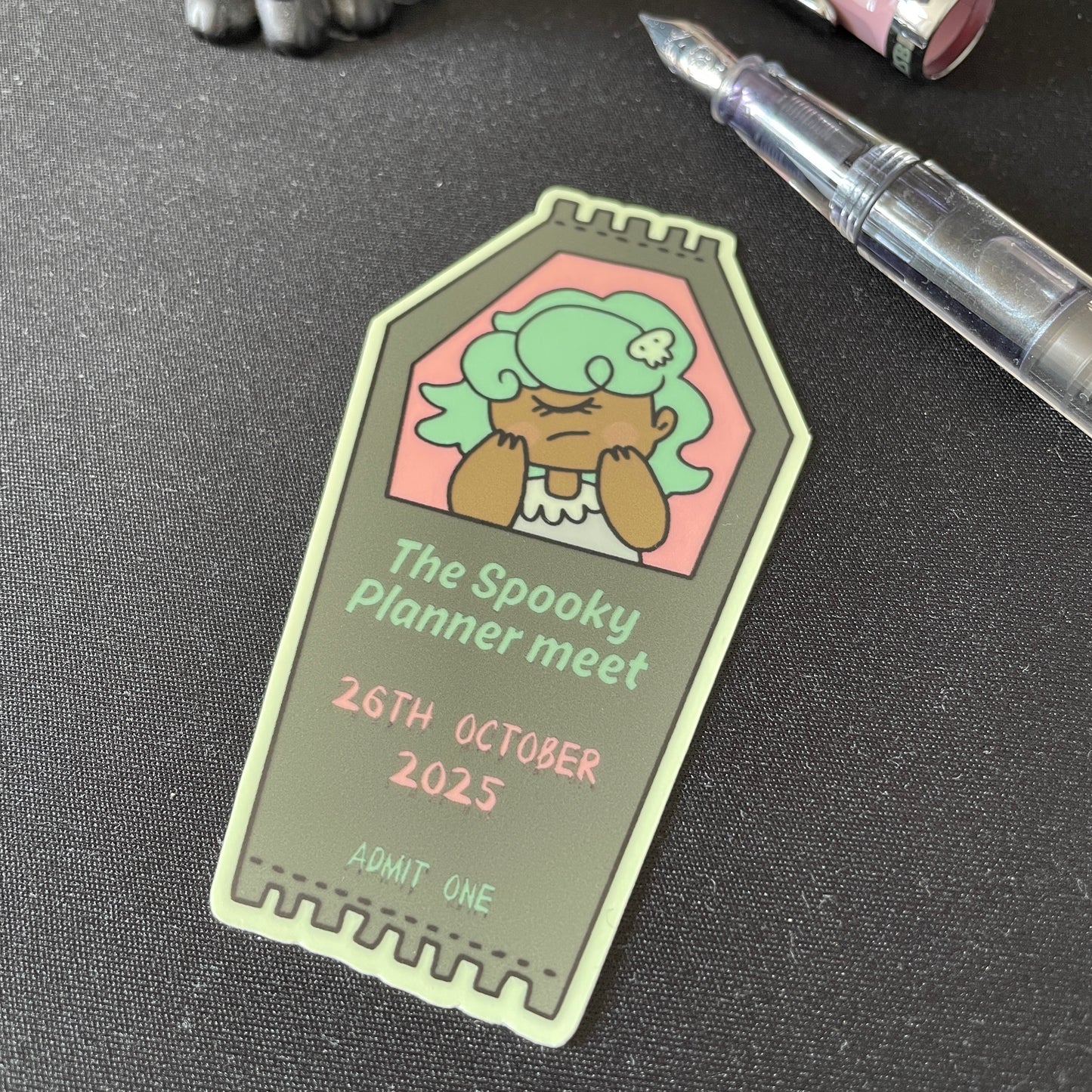 Glow in the dark Spooky Planner meet ticket sticker