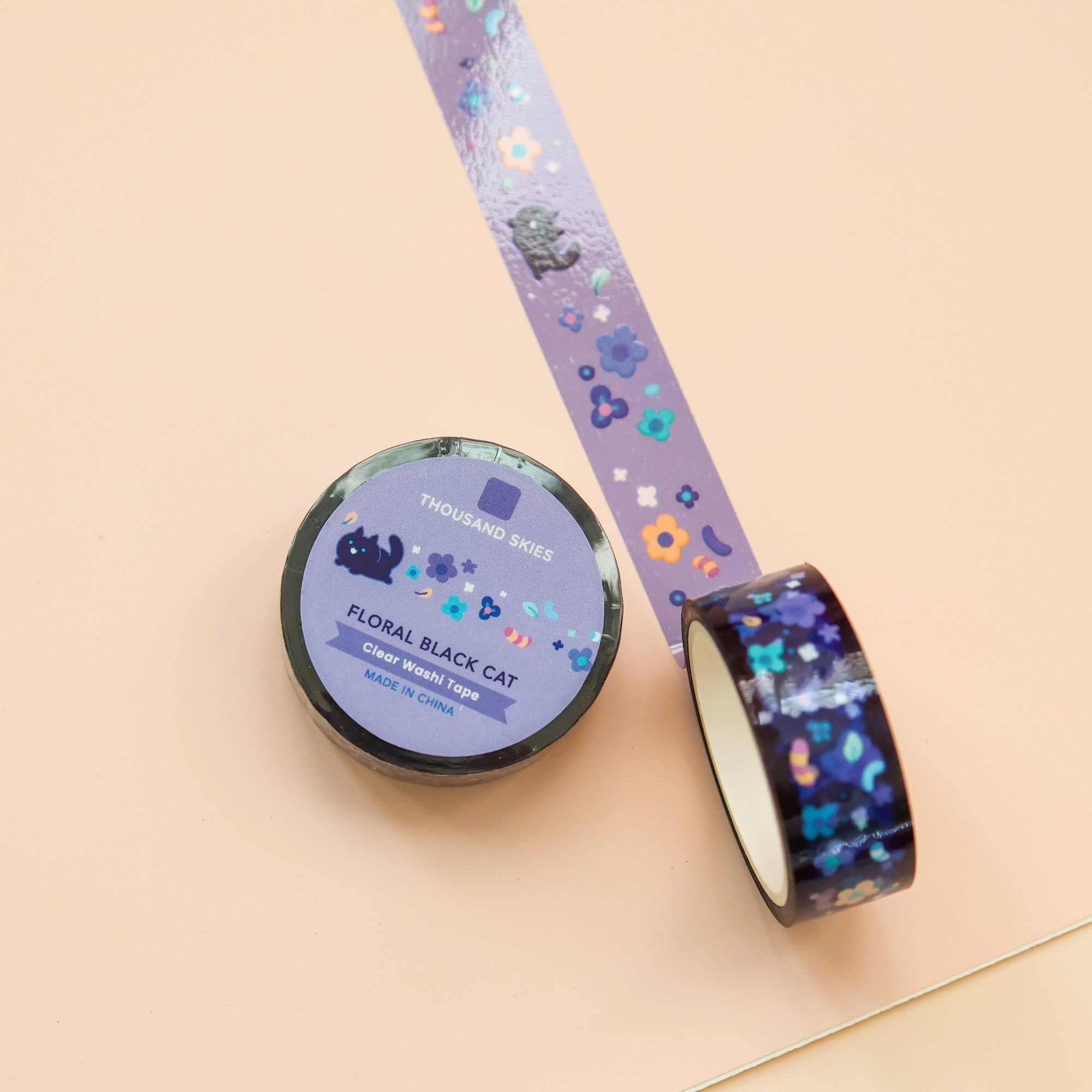 Floral Black Cat PET Tape