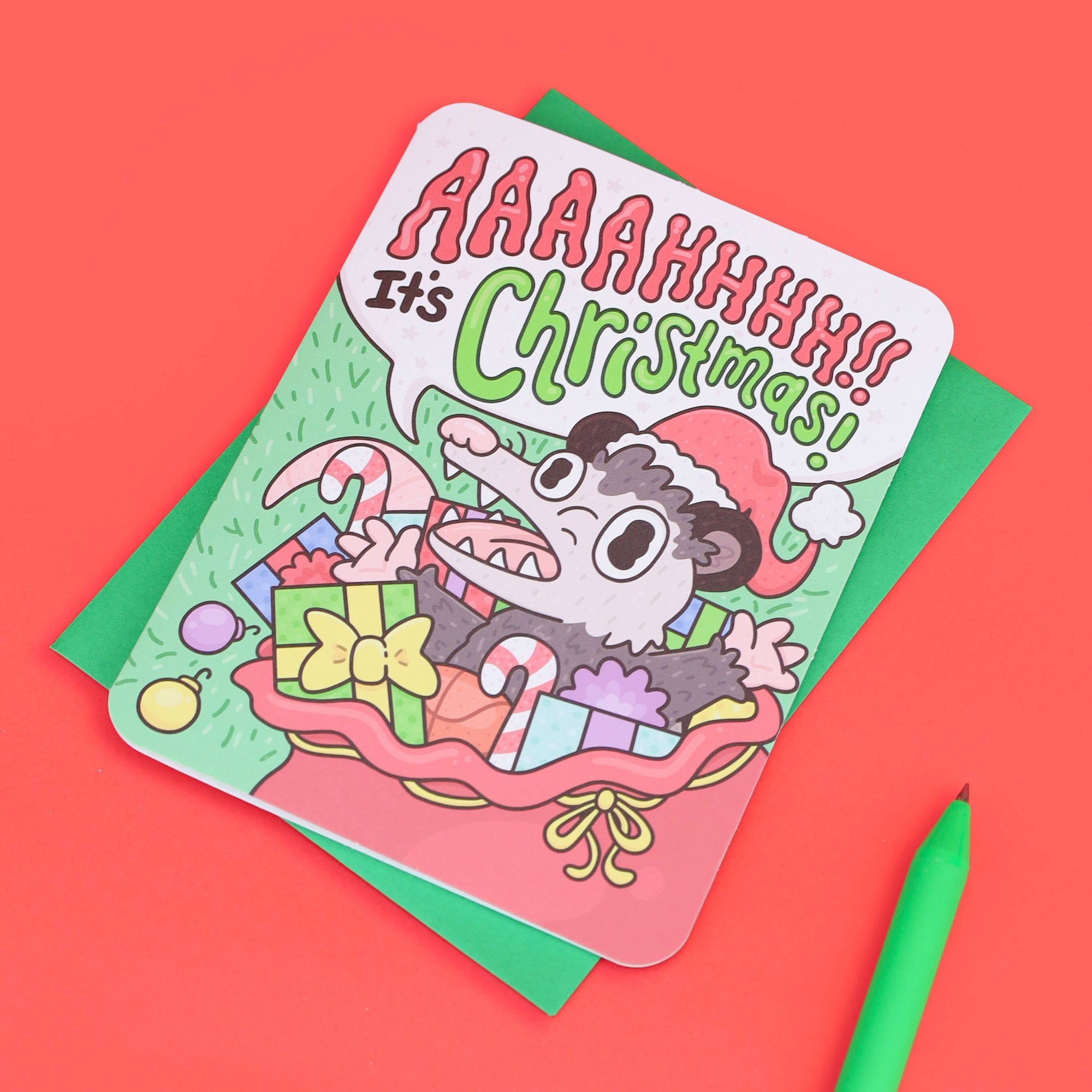 Ahhh! It’s Christmas Opossum Greeting Card