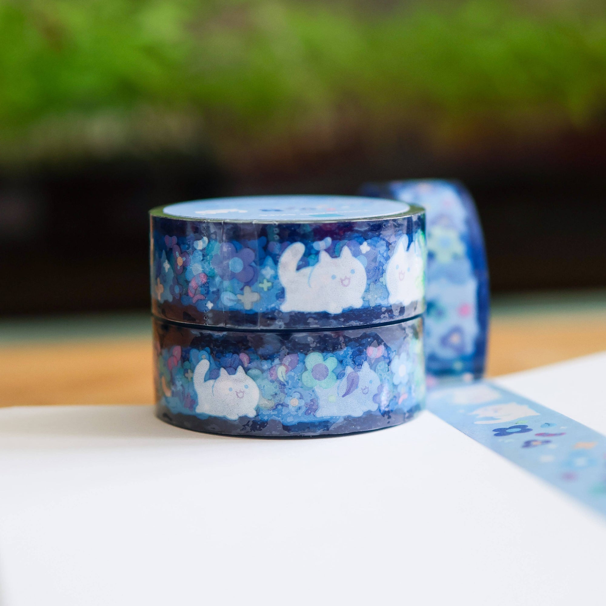 Floral White Cat PET Tape