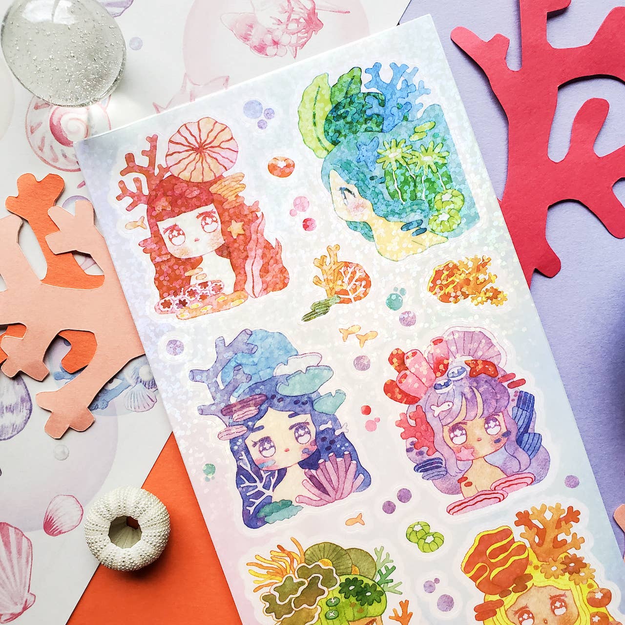 Colorful Coral Girls Sticker Sheet