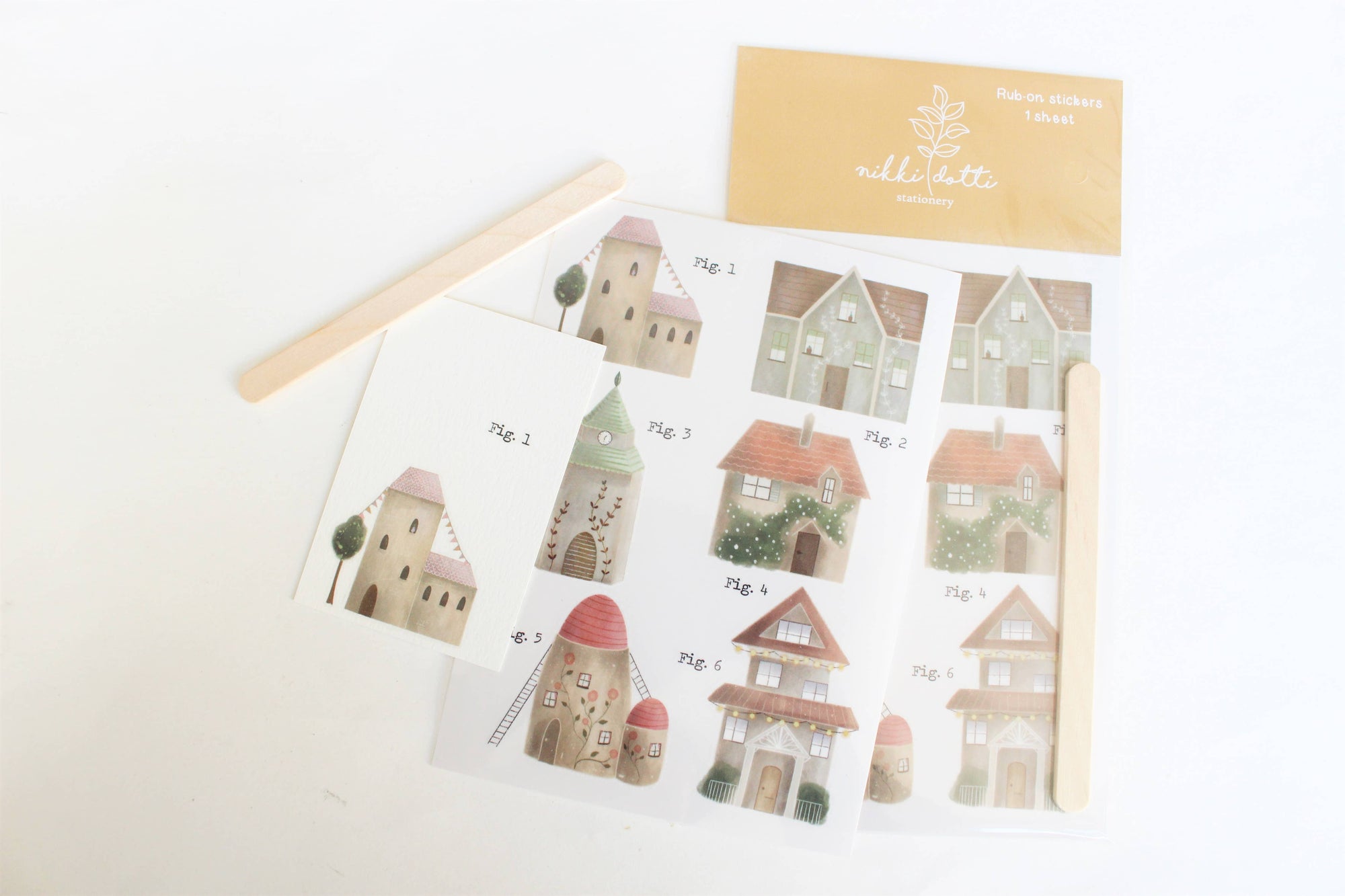 Whimsical Houses Rub-On Sticker Sheet