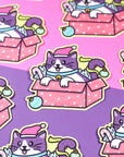 Christmas Cat in a Box Vinyl Sticker