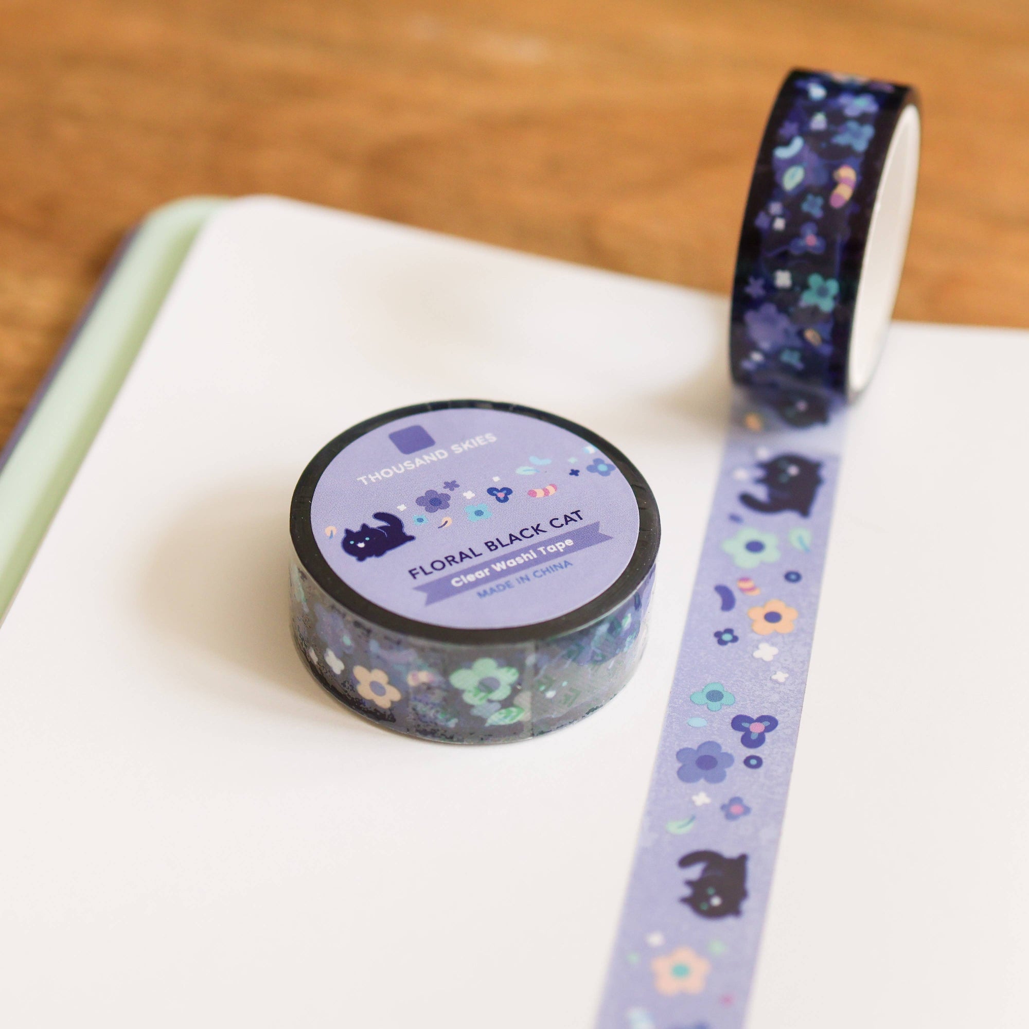 Floral Black Cat PET Tape