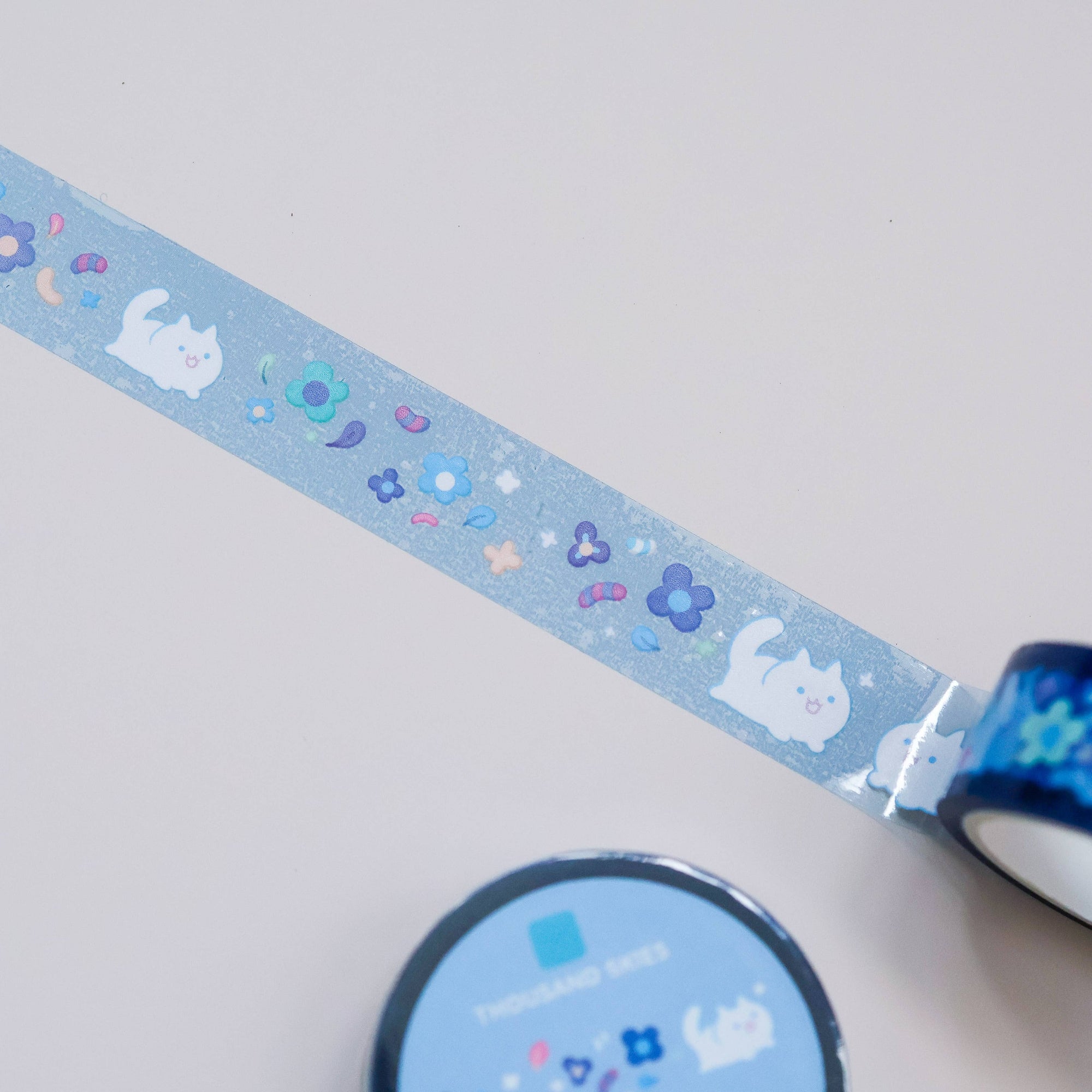 Floral White Cat PET Tape