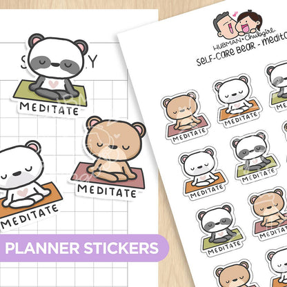 Self-Care Bear - Meditate Planner Stickers