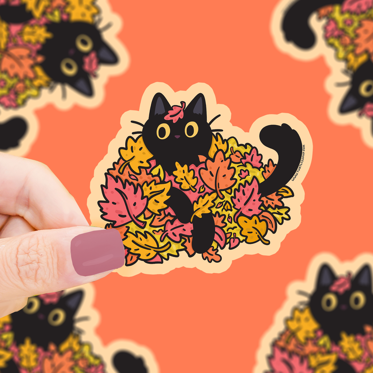 Fall Cat Stickers Autumn Leaf Cat Vinyl Sticker – Suteki Stickers