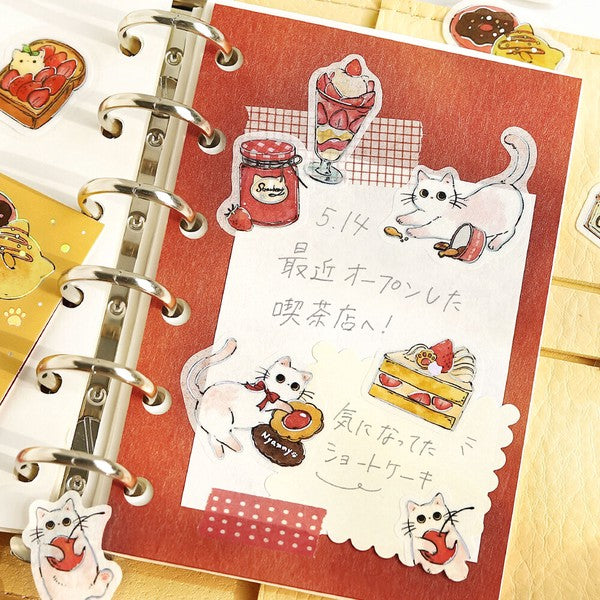 White cat cafe sticker flakes – Suteki Stickers