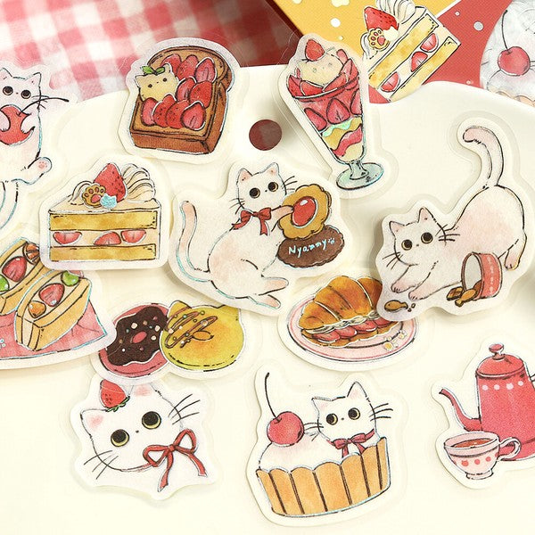 White cat cafe sticker flakes – Suteki Stickers