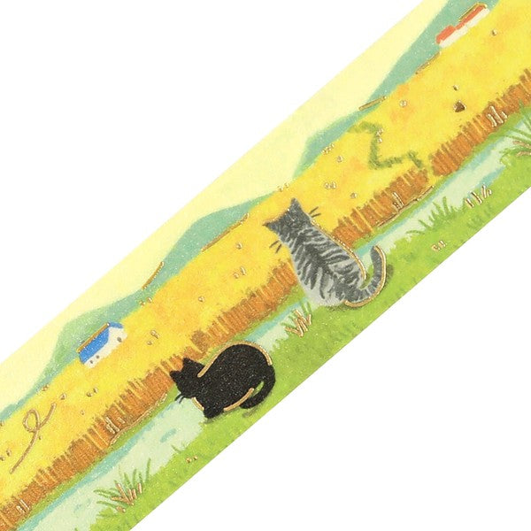 Wheat field cats washi tape: Unrolled pattern detail