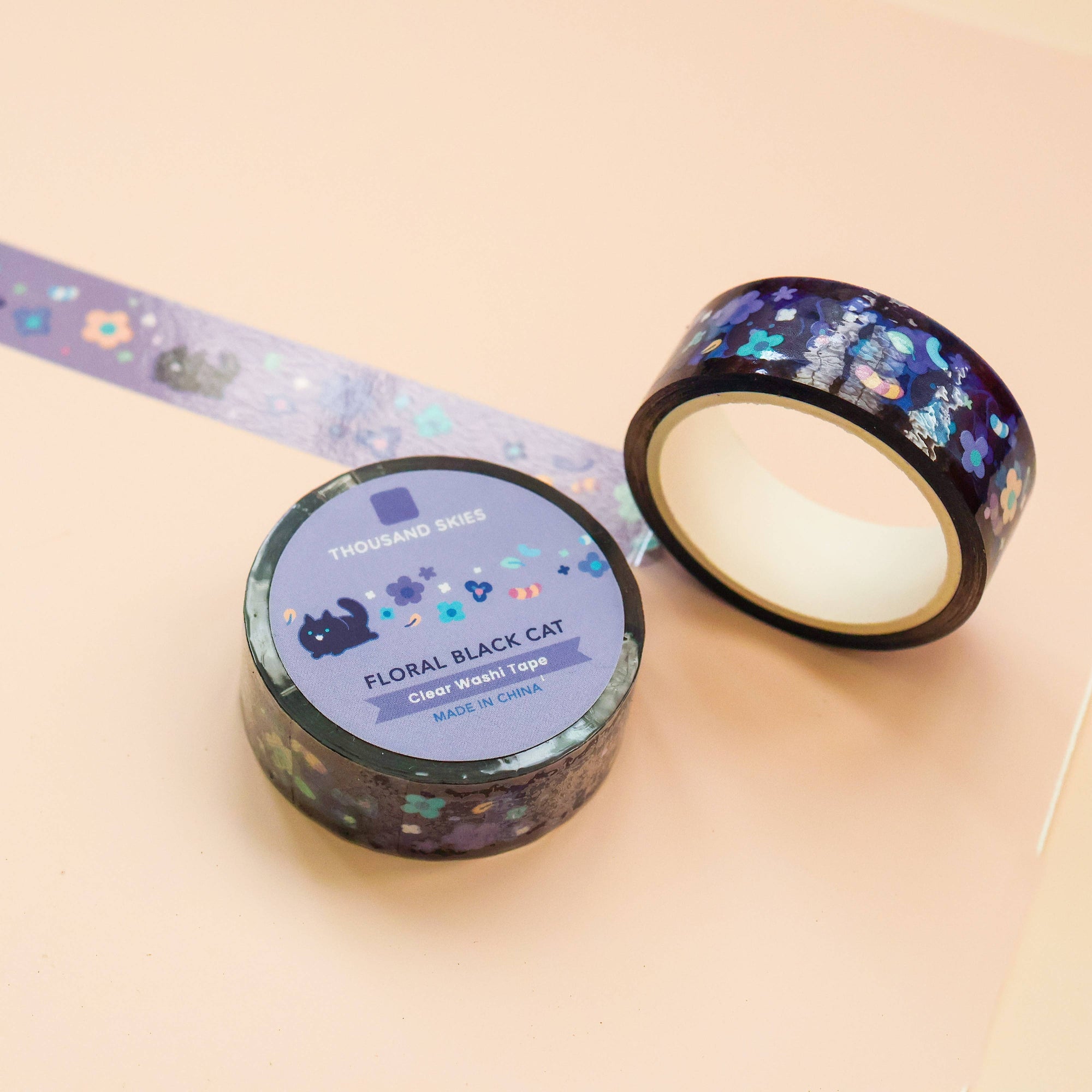 Floral Black Cat PET Tape
