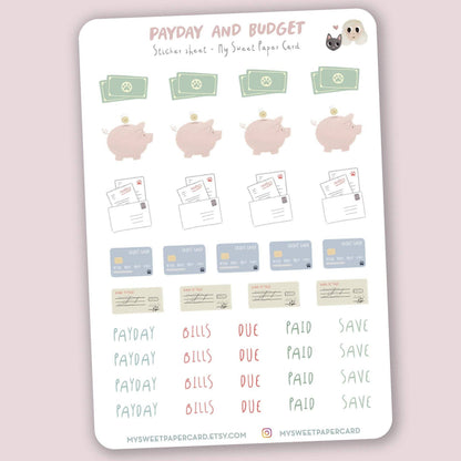 Budget stickers - Payday stickers - Cat planner stickers