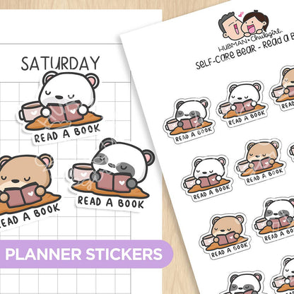 Self-Care Bear - Read a Book Planner Stickers