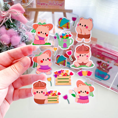 Colorful Spring Baby Bear Twins Matte Vinyl Sticker Sheet