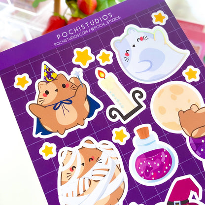 Cute Cat Halloween Holographic Vinyl Matte Sticker Sheet