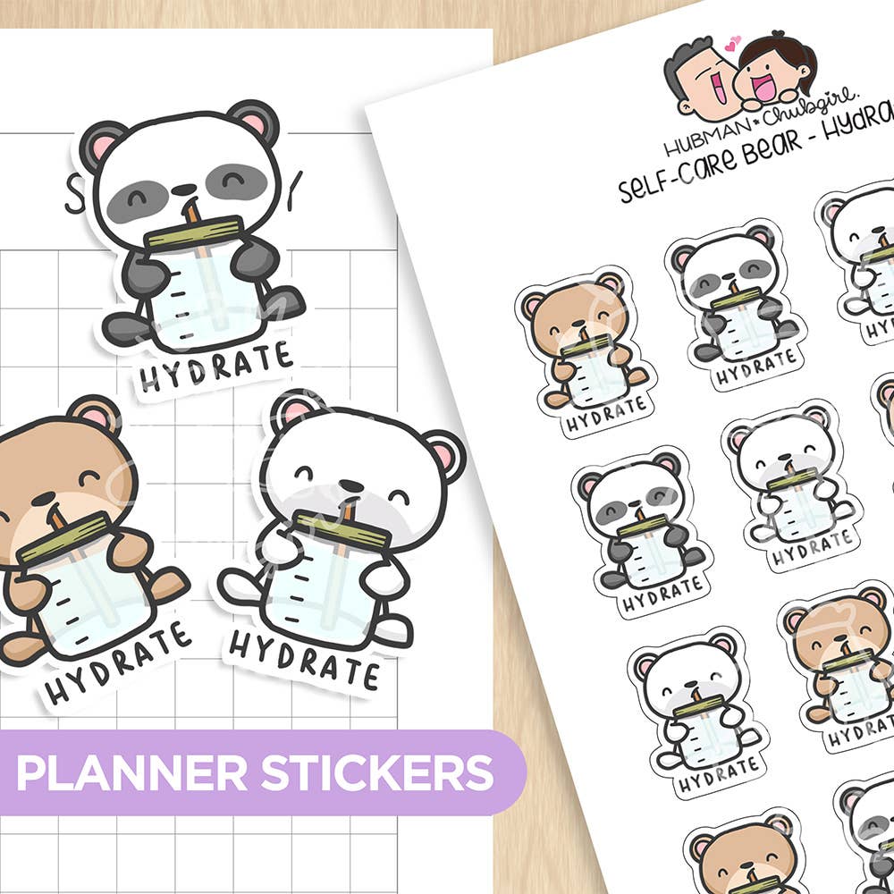 Self-Care Bear - Hydrate Planner Stickers