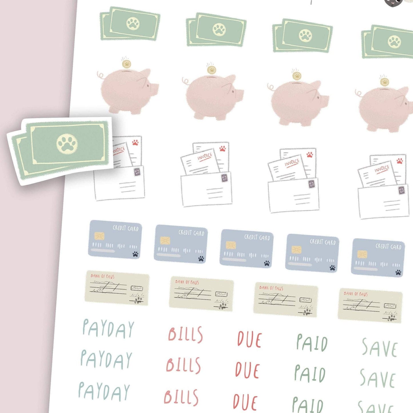 Budget stickers - Payday stickers - Cat planner stickers