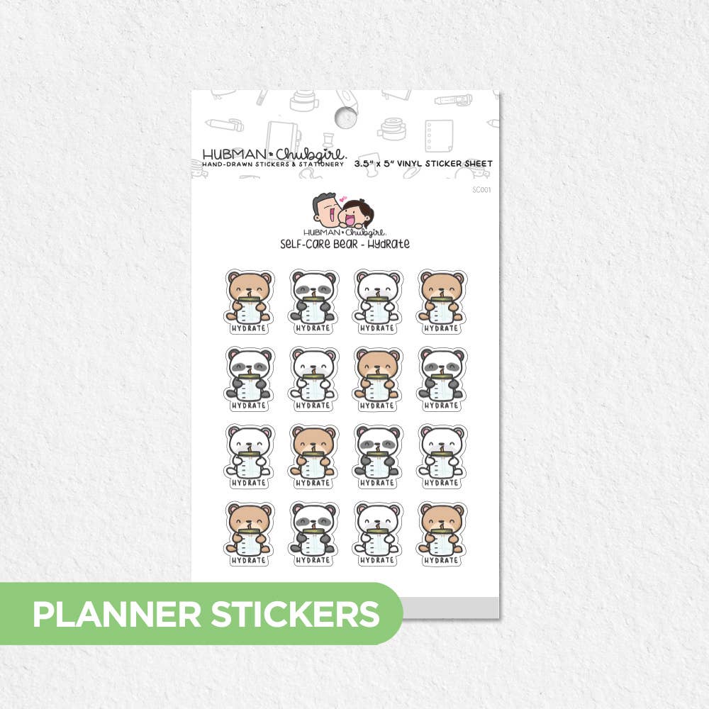 Self-Care Bear - Hydrate Planner Stickers