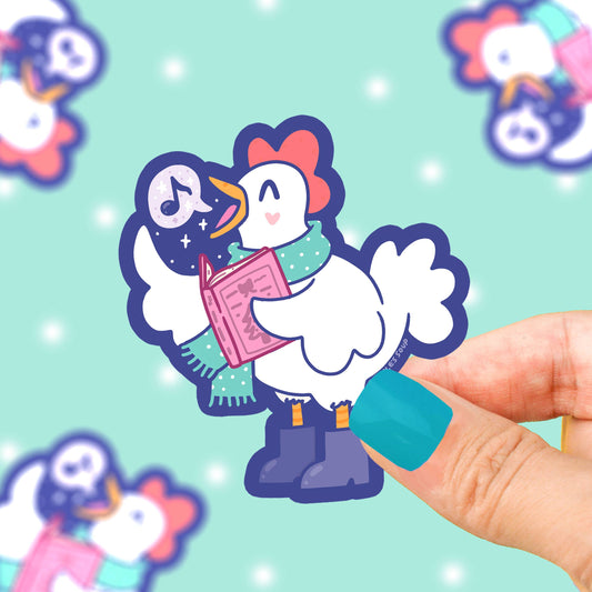 Caroling Chicken Winter Holiday Christmas Vinyl Sticker