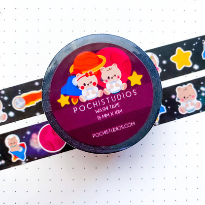 Cute Little Baby Bear Twins Space and Planets Washi Tape