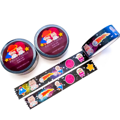 Cute Little Baby Bear Twins Space and Planets Washi Tape