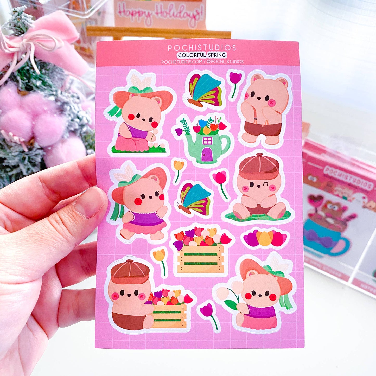 Colorful Spring Baby Bear Twins Matte Vinyl Sticker Sheet