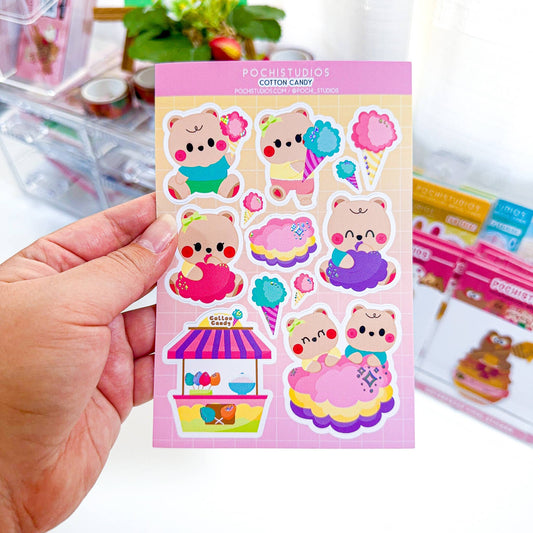 Pastel Color Bear "Cotton Candy" Matte Holo Sticker Sheet