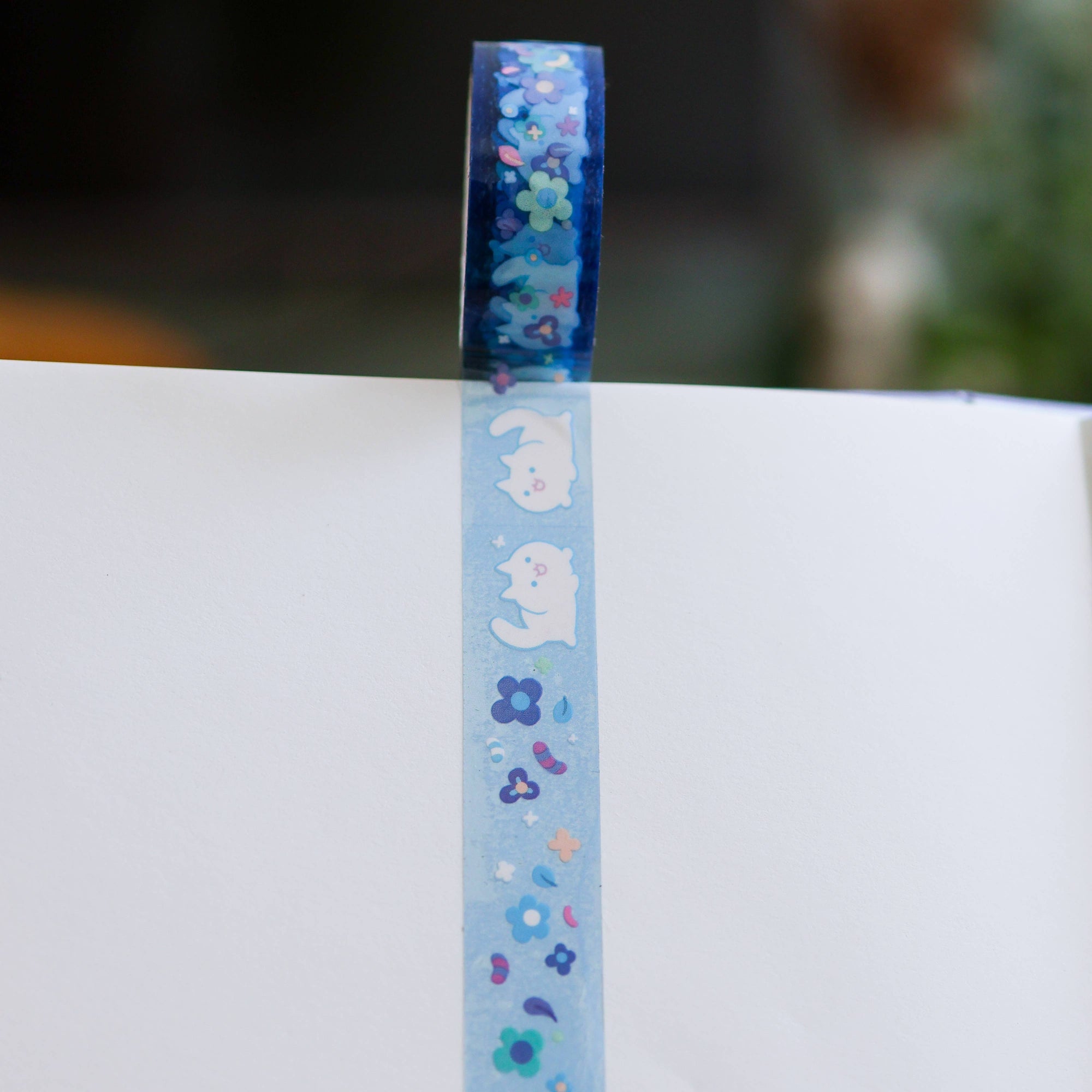 Floral White Cat PET Tape