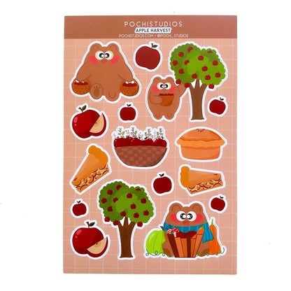 Cute Bear Pochi Apple Harvest Fall Vinyl Matte Sticker Sheet