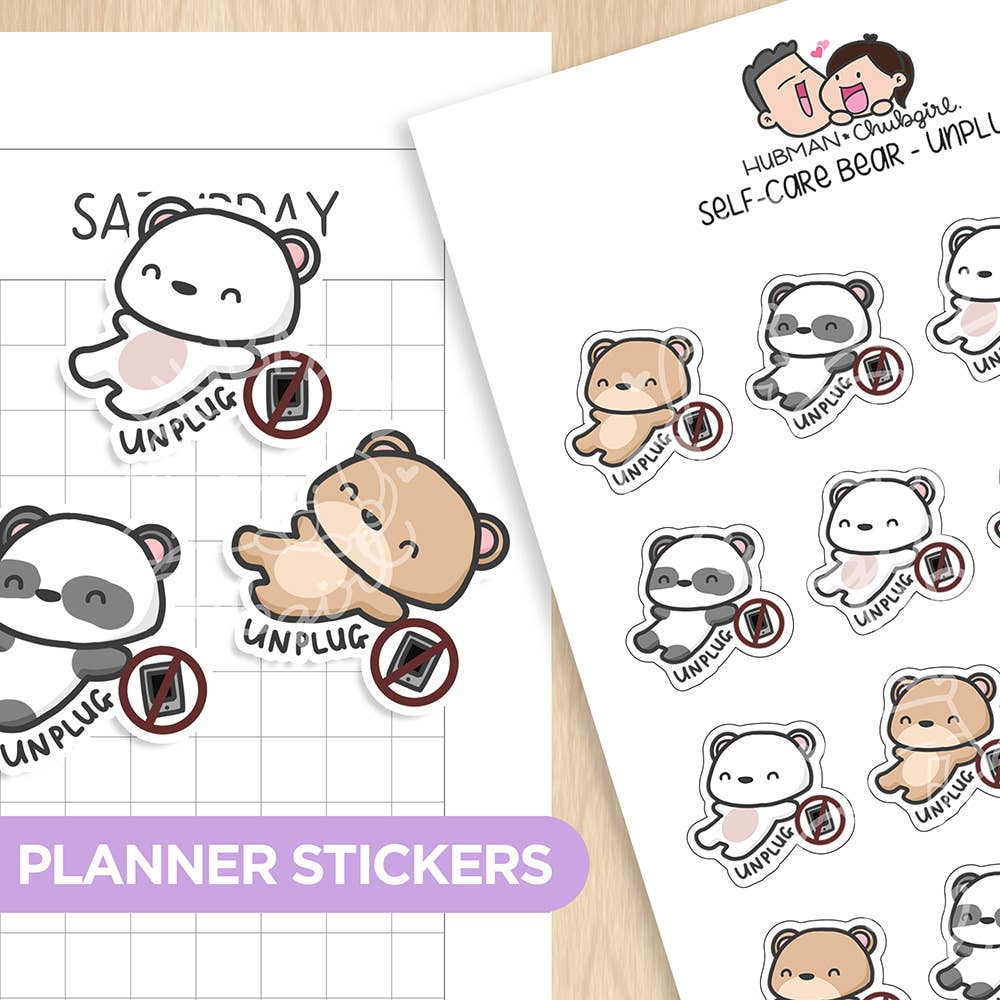 Self-Care Bear - Unplug Planner Stickers