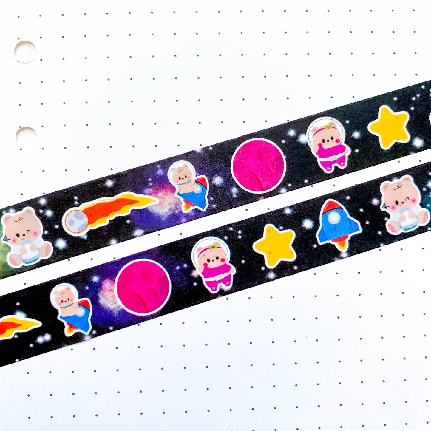 Cute Little Baby Bear Twins Space and Planets Washi Tape