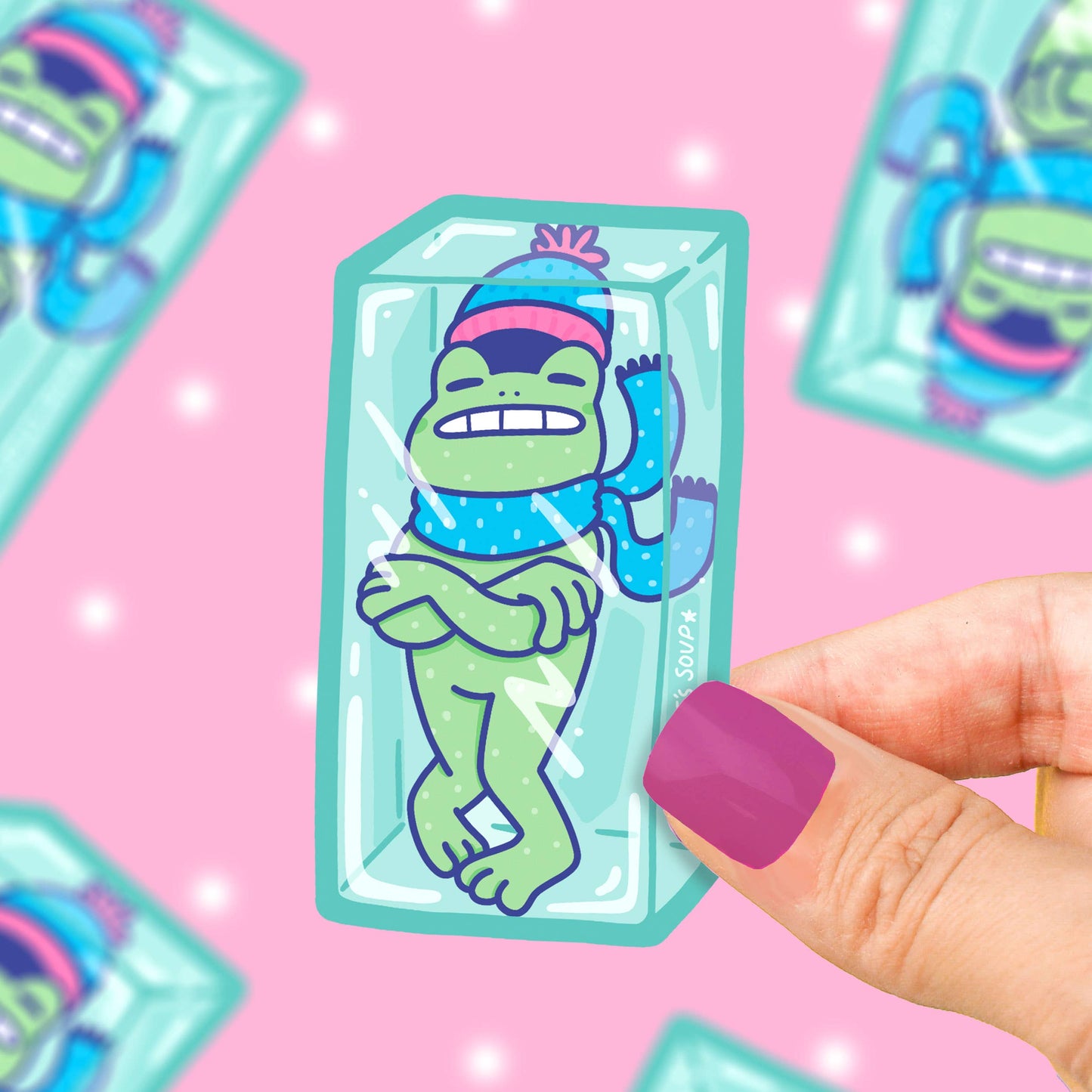 Freezing Cold Frog Ice Cube Holiday Winter Vinyl Sticker