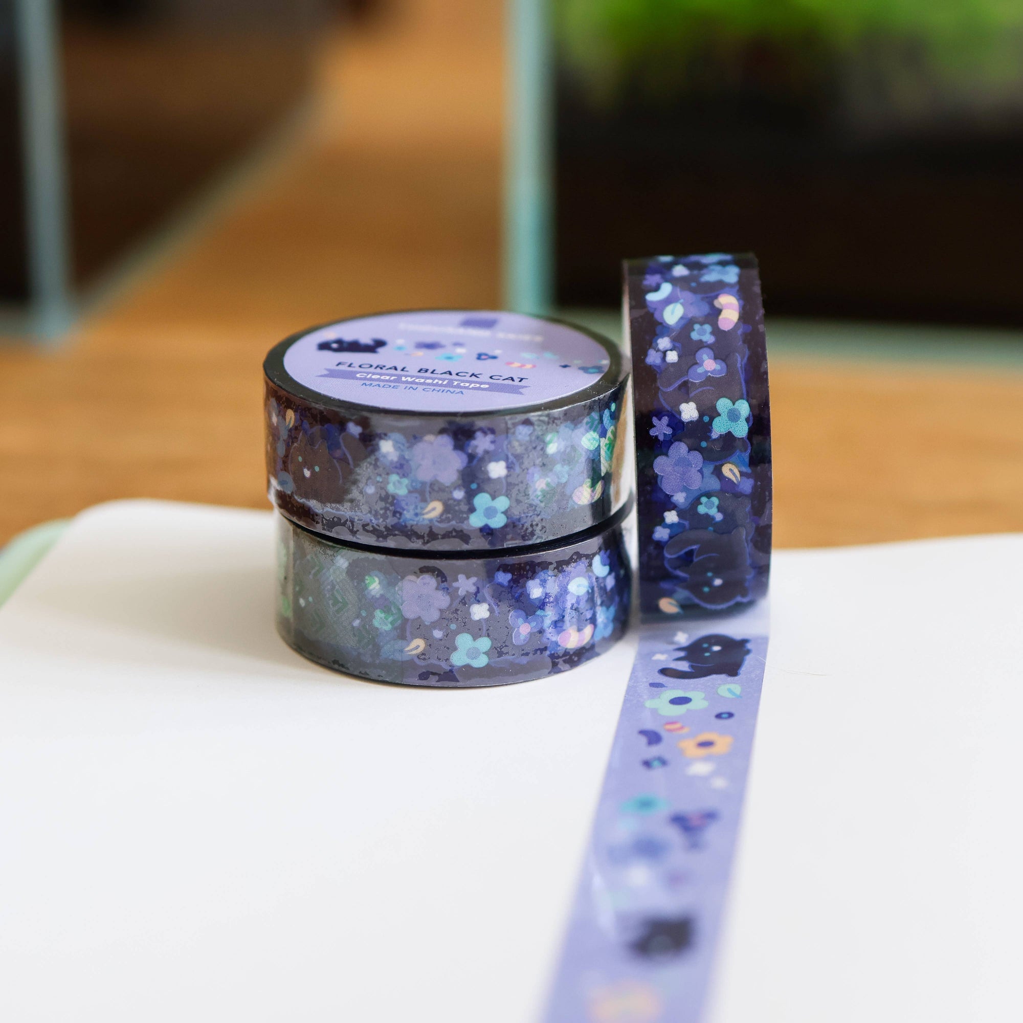 Floral Black Cat PET Tape