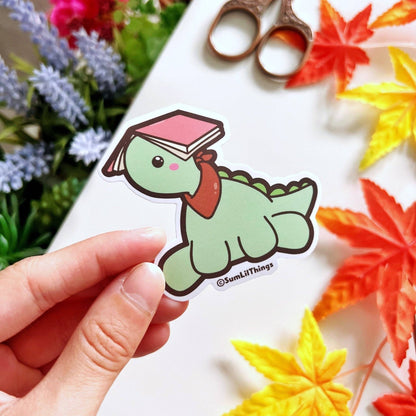 Dinosaur With Book Vinyl Sticker