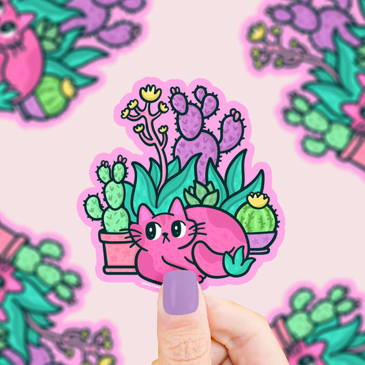 Cat Cactus Garden Vinyl Sticker