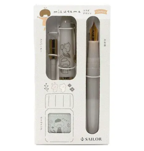 Sailor Profit Junior x Mizutama Fountain Pen & Ink Set - White/Beige