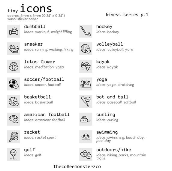 Tiny Icons - Fitness (washi paper)