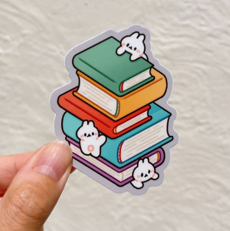 Bunnies and books sticker