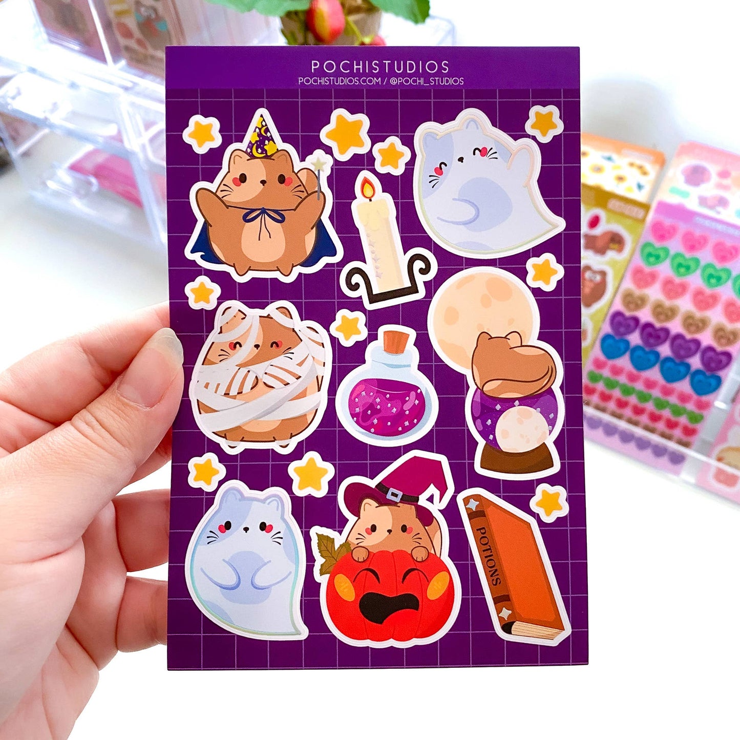 Cute Cat Halloween Holographic Vinyl Matte Sticker Sheet