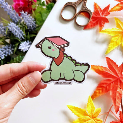 Dinosaur With Book Vinyl Sticker