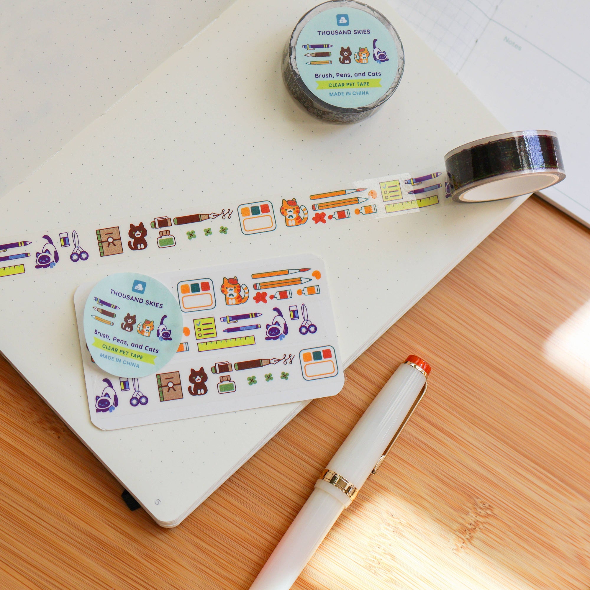 Brush, Pens, and Cats PET Tape