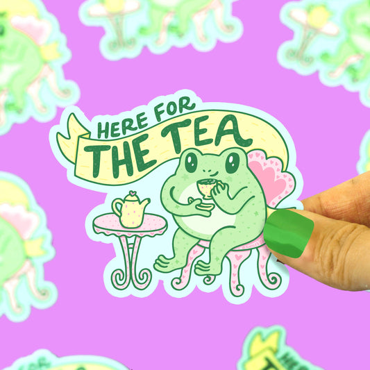 Here For The Tea Funny Frog Vinyl Sticker