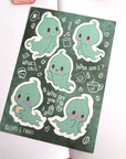 Before I Forget green ghost washi sticker sheet with five ghosts and little doodles