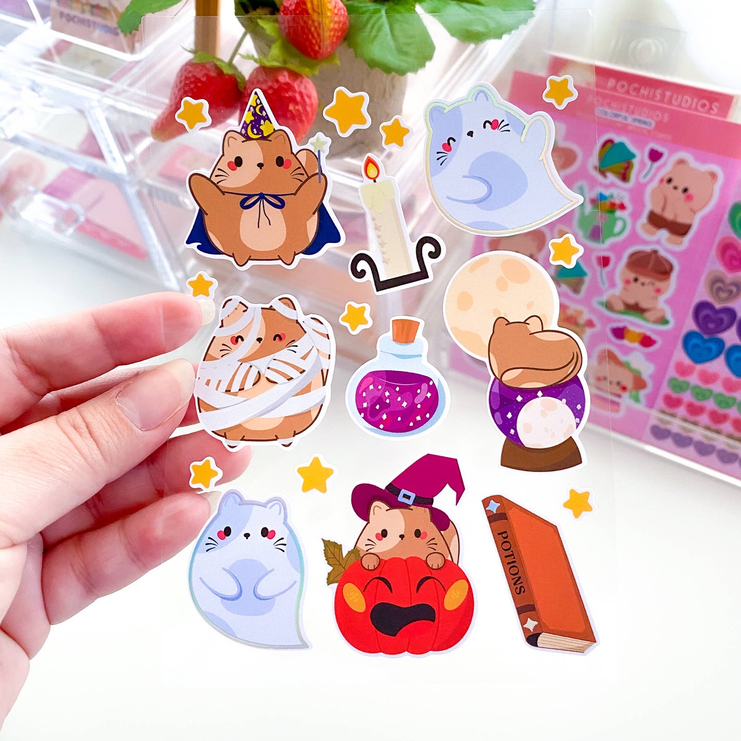 Cute Cat Halloween Holographic Vinyl Matte Sticker Sheet